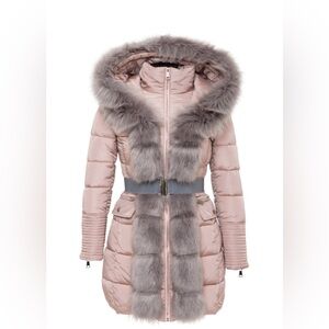 NWOT Le Chateu Dusty Pink/Grey Puffer Fur Winter Coat/Jacket